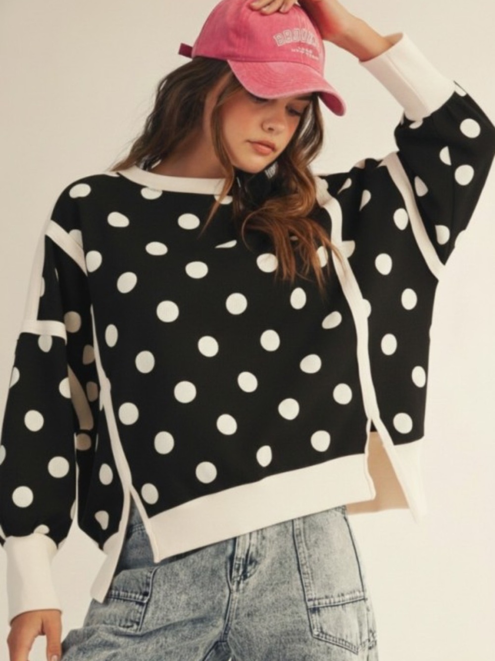 LovLov POLKA DOT LOOSE FIT TOP WITH SLITS